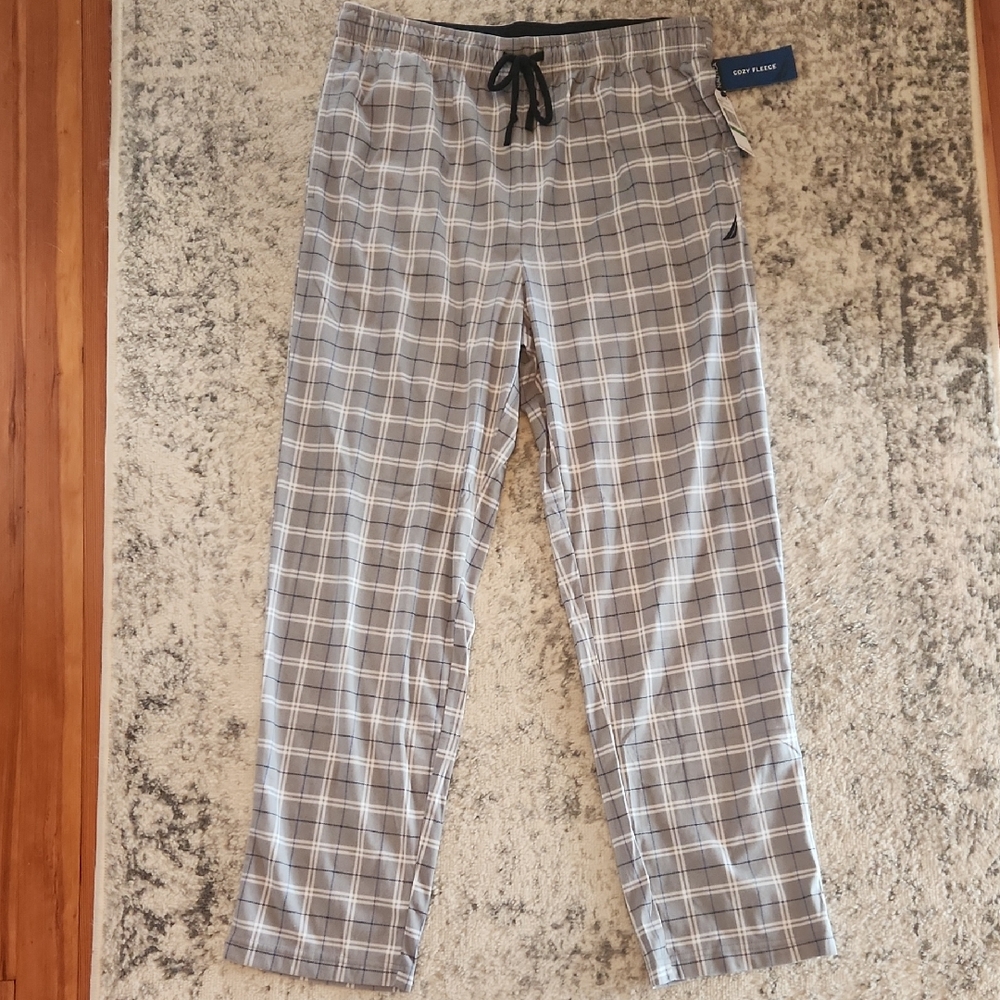 Nautica Men's Gray Plaid Flannel Fleece Pajama Pants
